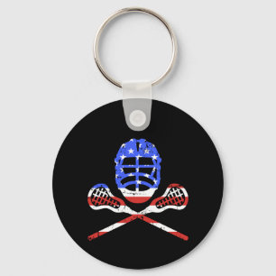 Lacrosse sticks and helmet with US american flag Key Ring