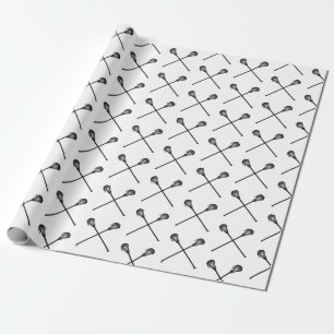 Lacrosse Sticks Balls Sports Black White kids fun Wrapping Paper