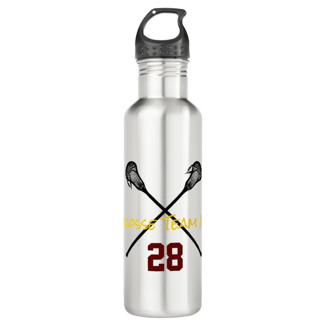 Lacrosse Sticks Custom Player Number Team Colours 710 Ml Water Bottle (Front)