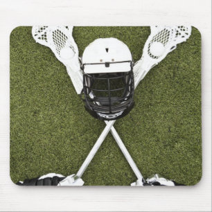 Lacrosse sticks, gloves, balls and sports helmet mouse mat