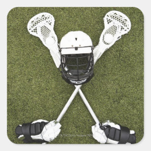 Lacrosse sticks, gloves, balls and sports helmet square sticker