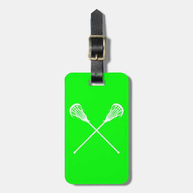 Lacrosse Sticks Luggage Tag Green (Front Vertical)