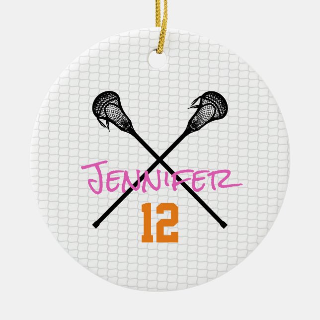 Lacrosse Sticks Net Name Number Sports Girls Ceramic Tree Decoration (Front)