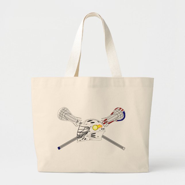 Lacrosse sticks with helmet large tote bag (Front)