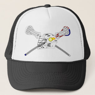 Lacrosse sticks with helmet trucker hat