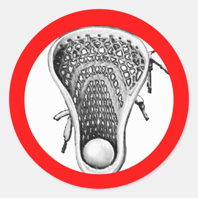 Lacrosse Team Red Classic Round Sticker (Front)