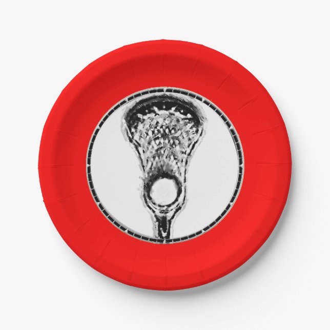 Lacrosse Team Red Party Paper Plate (Front)