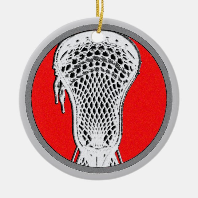 Lacrosse Team Red Personalised Ceramic Tree Decoration (Front)