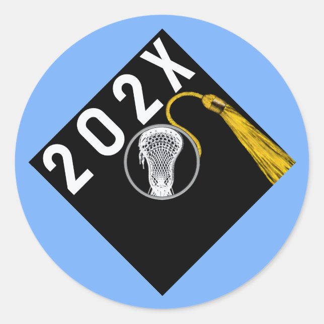 Lacrosse Team Senior Night Light Blue Square Stick Classic Round Sticker (Front)