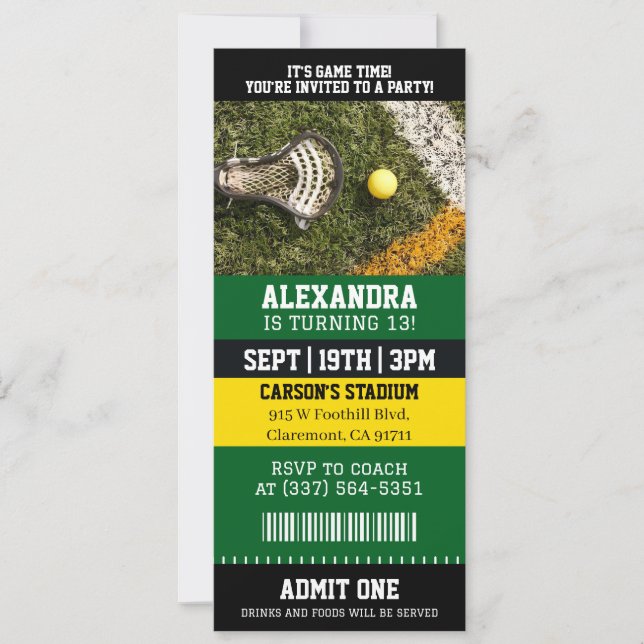 Lacrosse Ticket Birthday Invitation (Front)