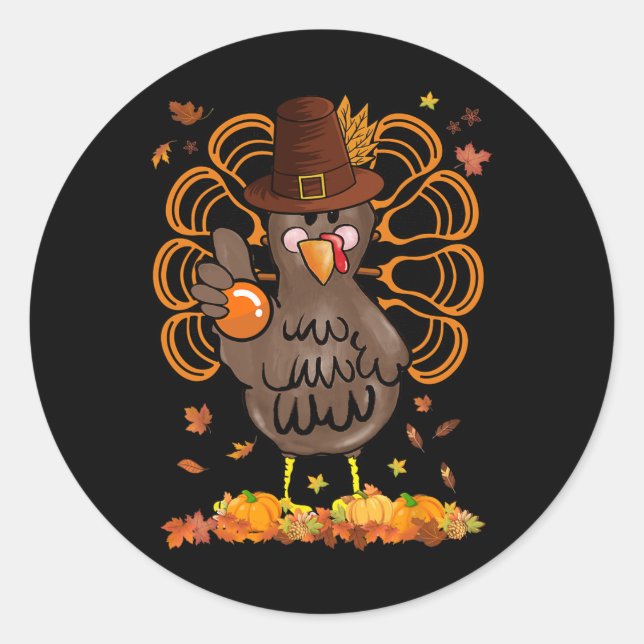 Lacrosse Turkey Pilgrim Hat Pumpkin Fall Thanksgiv Classic Round Sticker (Front)