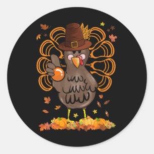 Lacrosse Turkey Pilgrim Hat Pumpkin Fall Thanksgiv Classic Round Sticker