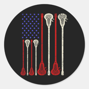 Lacrosse Usa American Flag Lax Sticks  Classic Round Sticker