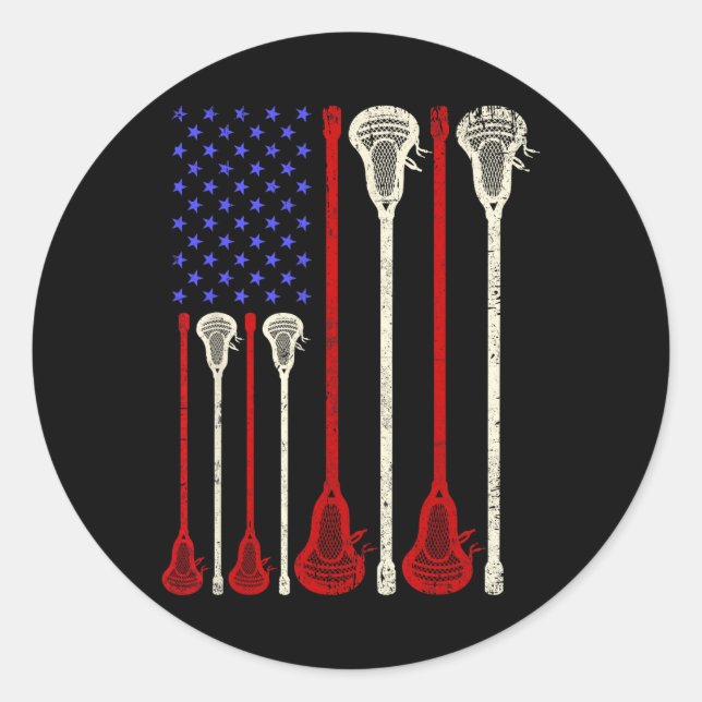 Lacrosse Usa American Flag Lax Sticks  Classic Round Sticker (Front)