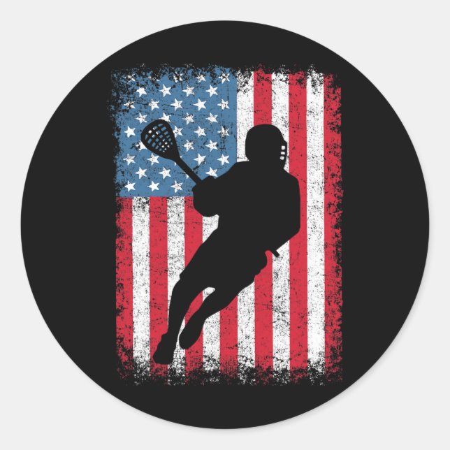 Lacrosse Usa Flag Lax Shirt Men Women Boys Girls G Classic Round Sticker (Front)