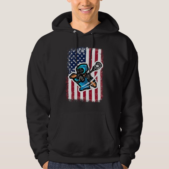 Lacrosse Vintage American Flag Helmet And Sticks Hoodie (Front)