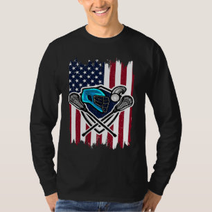 Lacrosse Vintage American Flag Helmet And Sticks T-Shirt