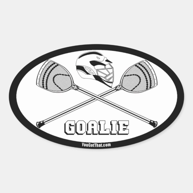 Lacrosse white goalie sticks with GOALIE Oval Sticker (Front)
