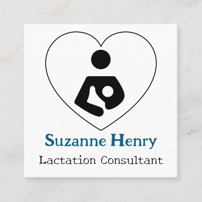 Lactation Consultant Nursing Baby Heart Blue Square Business Card (Front)