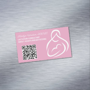 Lactation Consultant QR Code Pink Breastfeeding  Magnetic Business Card