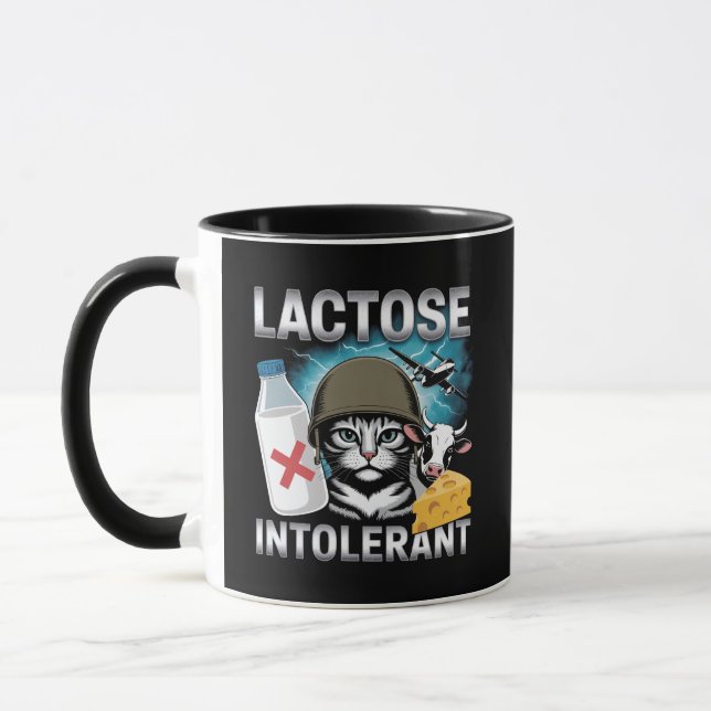 Lactose Intolerant Cat Funny Milk Cheese Cow Mug (Left)