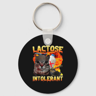 Lactose Intolerant Silly Cat Meme Funny Saying Cat Key Ring