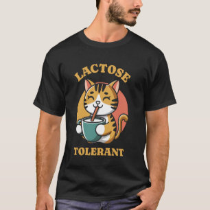 Lactose Tolerant Funny Cat Drinking Retro T-Shirt