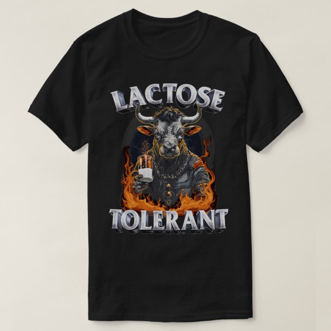 Lactose Tolerant Original Metal Design T-Shirt (Design Front)