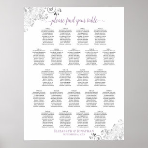 Lacy 22 Table Wedding Seating Chart White Lavender