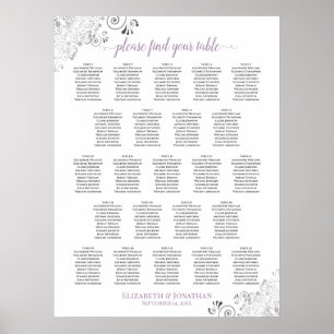 Lacy 23 Table Wedding Seating Chart White Lavender