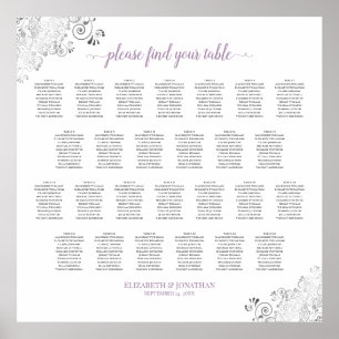 Lacy 26 Table Wedding Seating Chart White Lavender