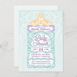 Lacy Baby Bottle Gender Neutral Shower Invitation