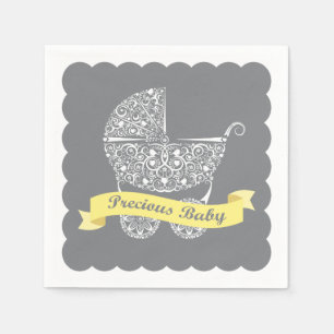 Lacy Baby Carriage Napkin Yellow & Grey
