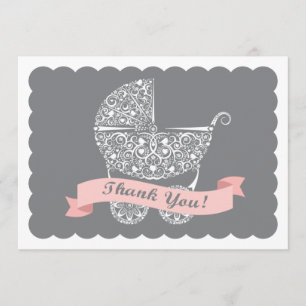 Lacy Baby Carriage Thank You Note Girl Card