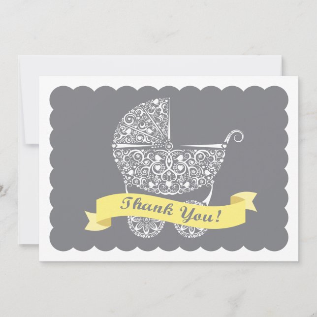 Lacy Baby Carriage Thank You Note Yellow Note Card (Front)