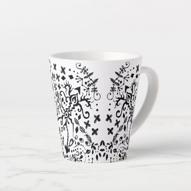 Lacy Black Doodle Latte Mug (Right Angle)