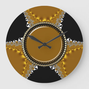 Lacy Black & Golden Fractal Satin Wall Clock