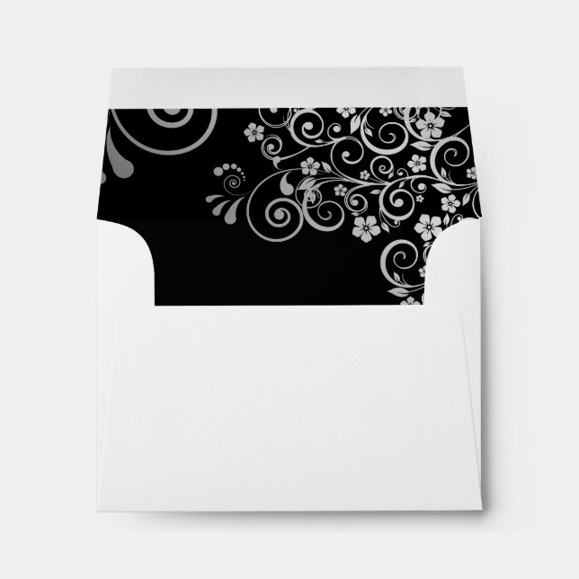 Lacy Black & Silver Inside White Wedding RSVP Envelope (Back (Bottom))