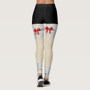 Lacy brides red bow garter pattern leggings