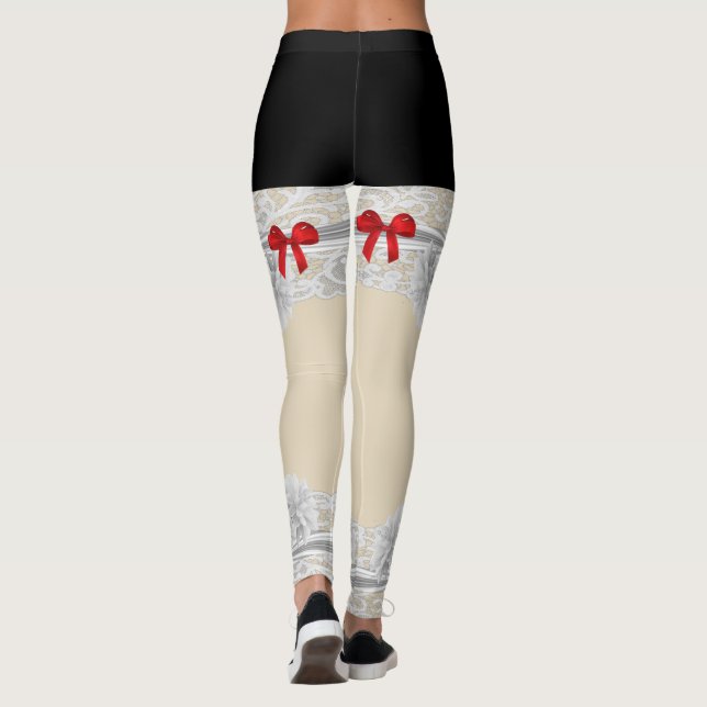 Lacy brides red bow garter pattern leggings (Back)