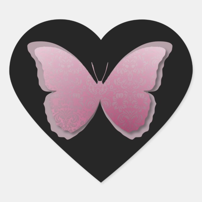 Lacy Butterfly (Mauve) Heart Sticker (Front)