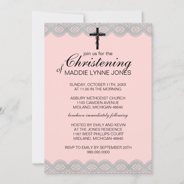 Lacy Christening, Baptism or Dedication Invitation (Front)