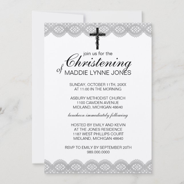 Lacy Christening, Baptism or Dedication Invitation (Front)