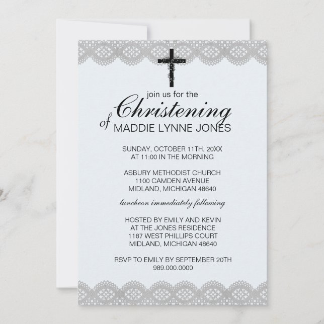 Lacy Christening, Baptism or Dedication Invitation (Front)