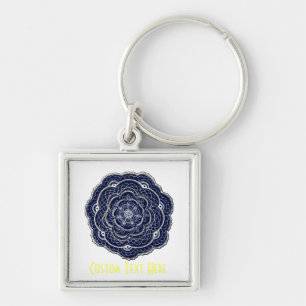 Lacy Crochet Look Doily Hand Drawn Flower Doodle Key Ring