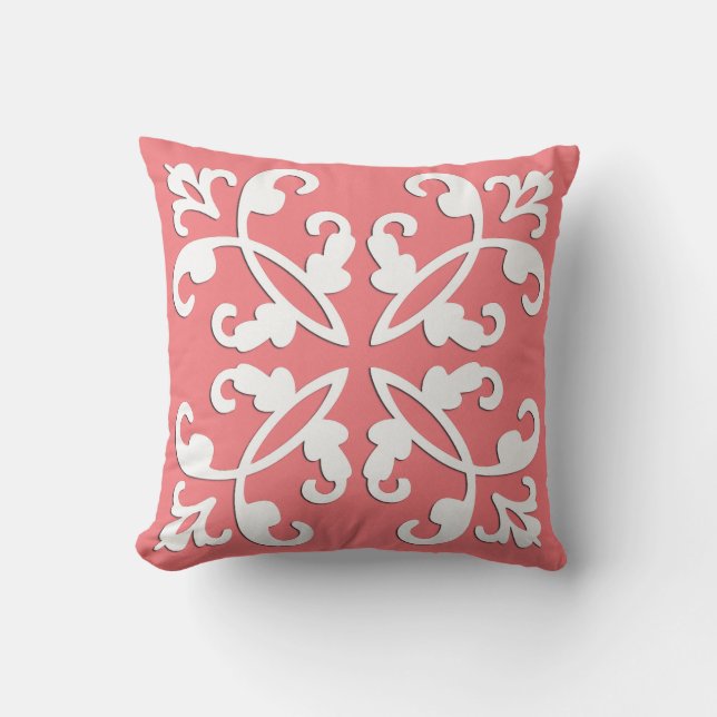 Lacy cutwork - white over azalea pink cushion (Front)