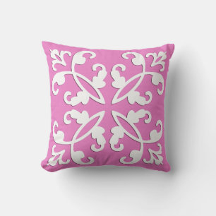 Lacy cutwork - white over orchid pink cushion