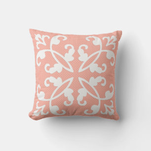 Lacy cutwork - white over peach swiss dots cushion