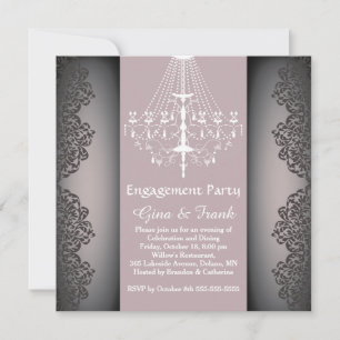 Lacy damask pattern, chandelier Engagement Party Invitation