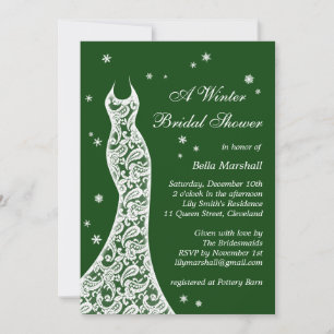 Lacy Emerald Green Winter Bridal Shower Invitation